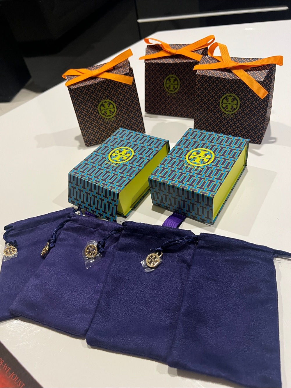 Tory Burch Gold Logo Charms with Orange, Blue and Purple Packaging - Picture 8 of 8